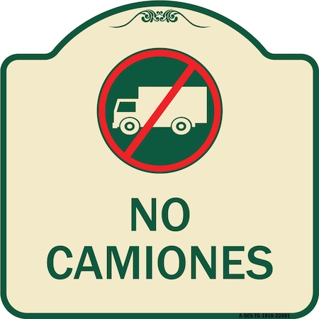 Signmission Spanish Traffic No Camiones No Trucks W/ Graphic Heavy-Gauge Aluminum Sign, 18" x 18", TG-1818-22881 A-DES-TG-1818-22881